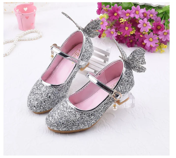 007  Fashion New Design Kids Princess Shoes Sequined Baby Little Girls Wedding Party Shoes 2019