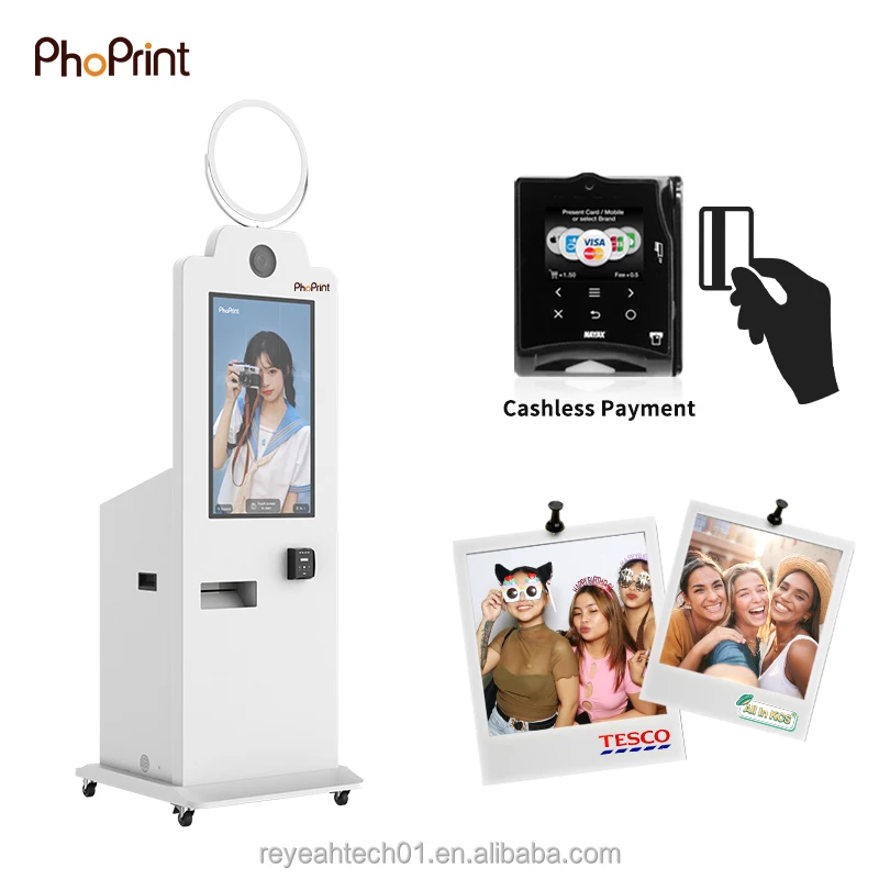 Round 45 Inches Touch Screen Payment Magic Mirror Photo Booth Kiosk With Printer And Camera
