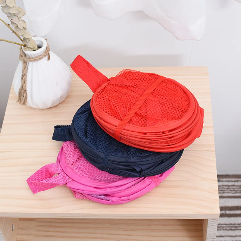 Modern washable folding collapsible mesh hanging laundry dirty clothes storage basket hamper bag with handle
