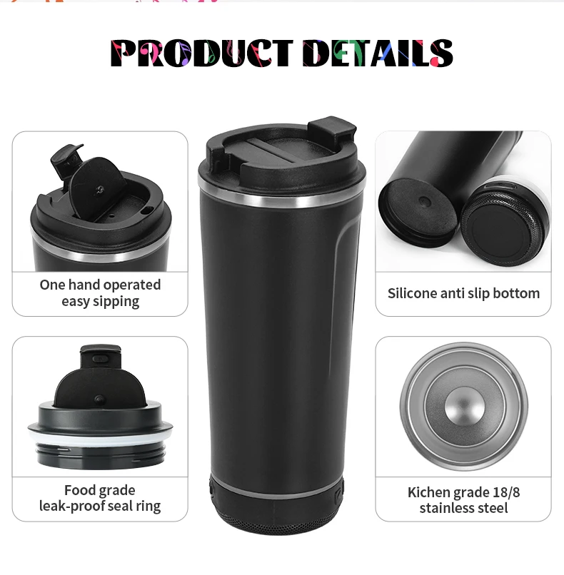 Hot Selling Speaker tumbler Travel Portable Stainless Steel Water Bottle With Wireless Speakers