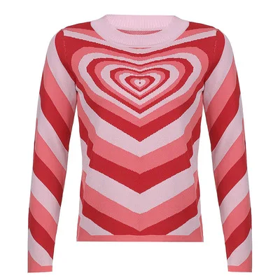 casual y2k vintage punk tie dye rainbow colorful print loose Half high collar women knitting long sleeve sweater pullovers
