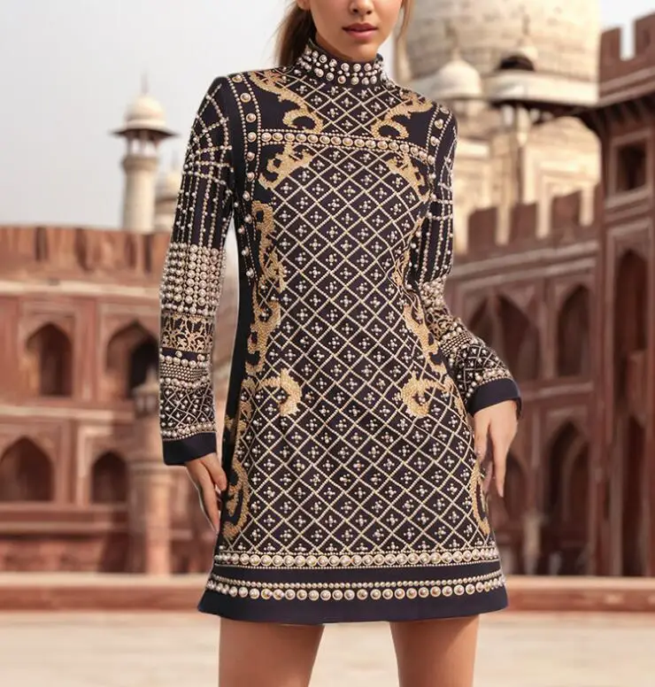 New Fashion STOCK Unique Pearl Design One Shoulder Long Sleeve Women Mini Lady Party Club Casual Street Bodycon Dress