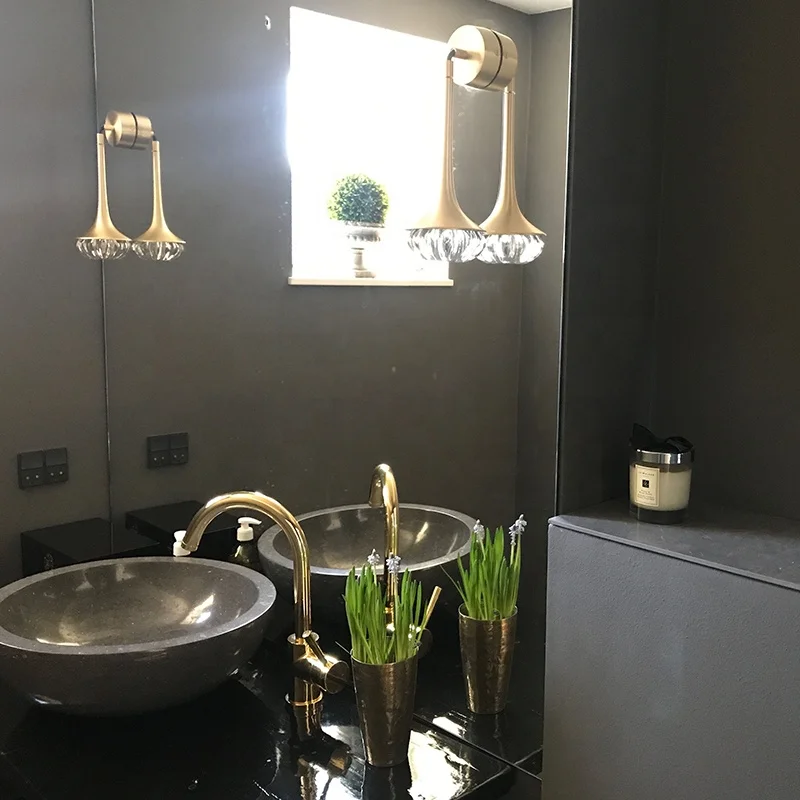 America Style Brass Hanging Wall Light Bathroom Vanity Lamp For Indoor Mirror Decor With Crystal Glass Wall Sconce