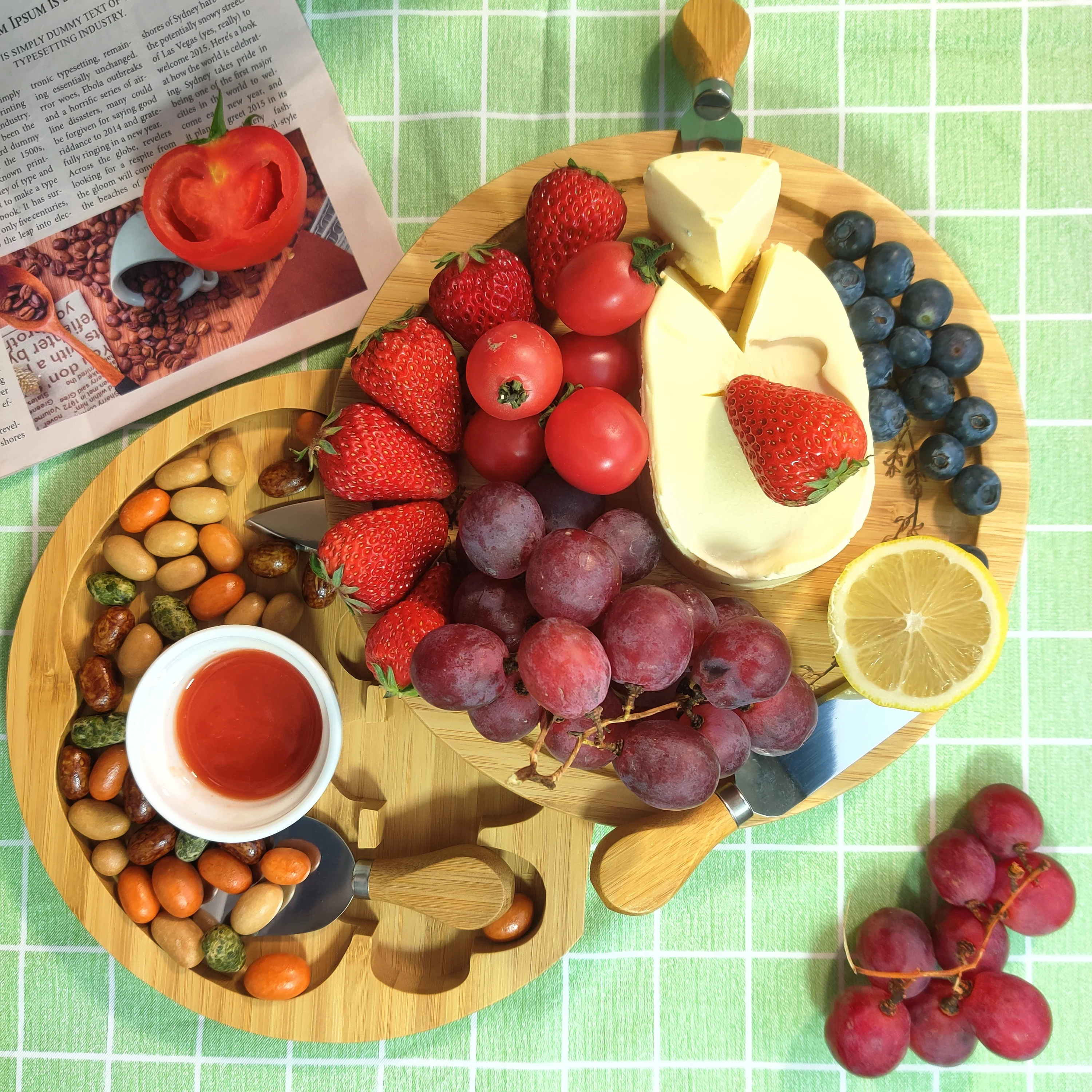 Family parties, picnic camps Cutting board Bamboo Cheese board and knife set With tray