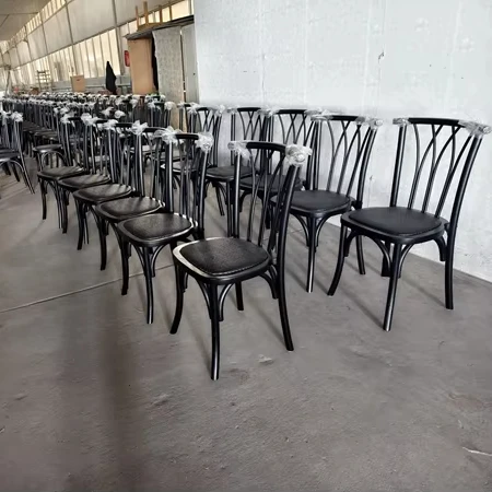 Hot Sale Luxury Wedding Wing Chair Stackable Style Wooden Vintage Twig back chair with Rattan Seat black color