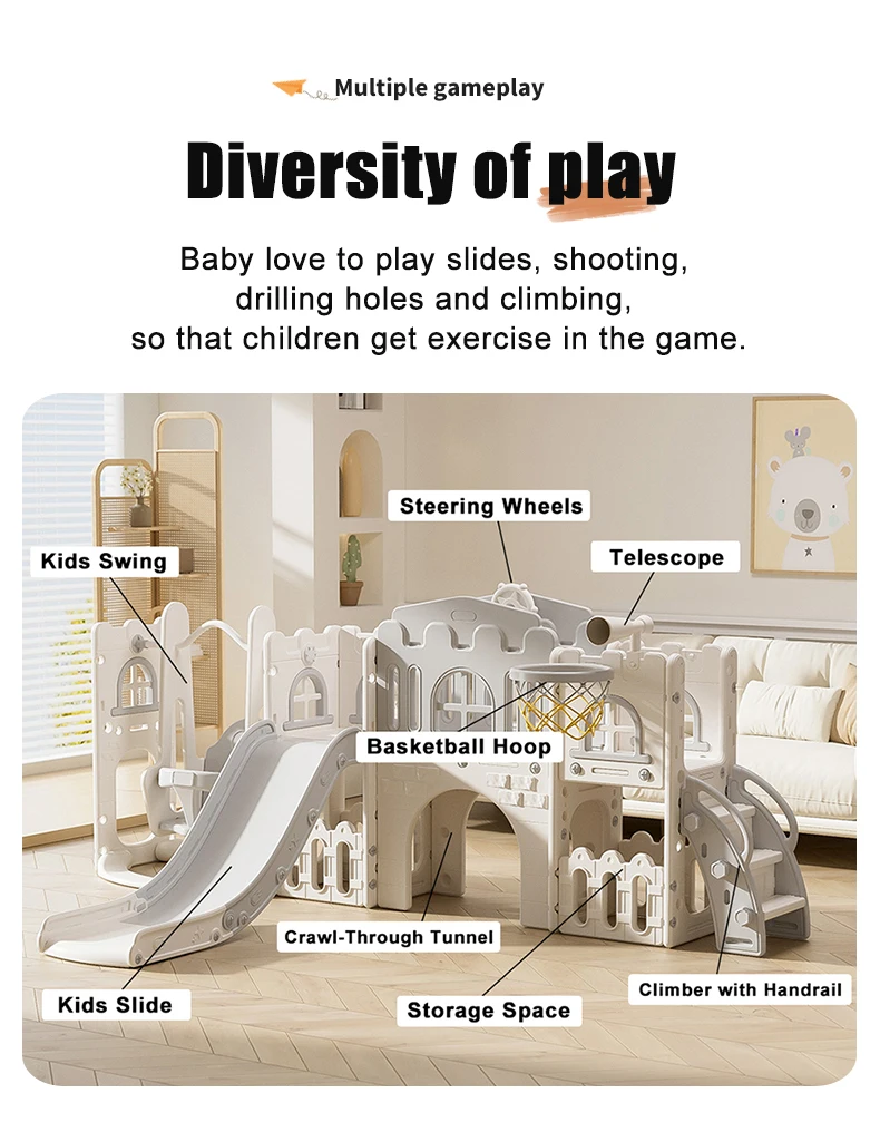 Toddler Slide Kids and Swing Set Baby Climber Play with Basketball Hoop Safety Indoor Playground