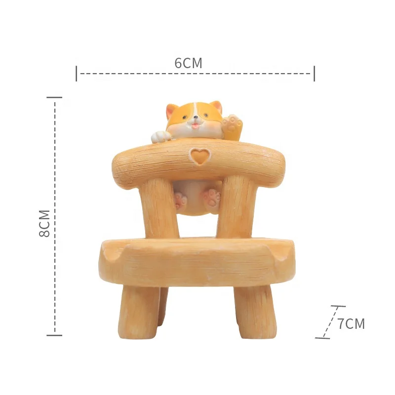 Cartoon Kitten Puppy Stool Cell Phone Stand Desktop Chair Mini Compact Micro Landscape Resin Crafts Decorative Ornaments