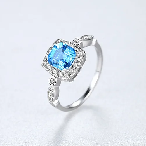 Daidan Zirconia Ring Women Square Diamond Luxury Wedding Blue Topaz 925 Silver Ring