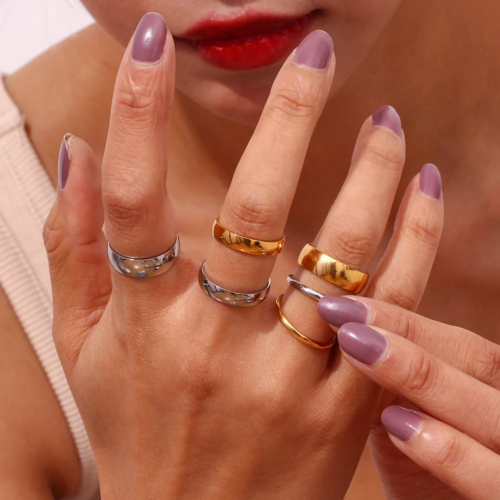Минималистское эффектное кольцо 18k Позолоченные ювелирные изделия из нержавеющей стали кольца женские основные модные