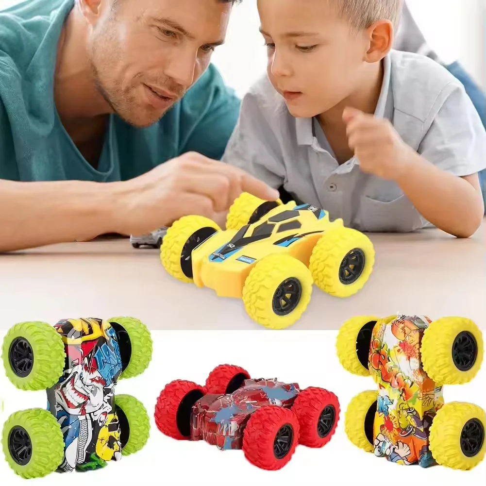 Rotation Mini Stunt Vehicle Double-Sided Graffiti Inertia 3D Flip Control Mini Toy Car for Kids