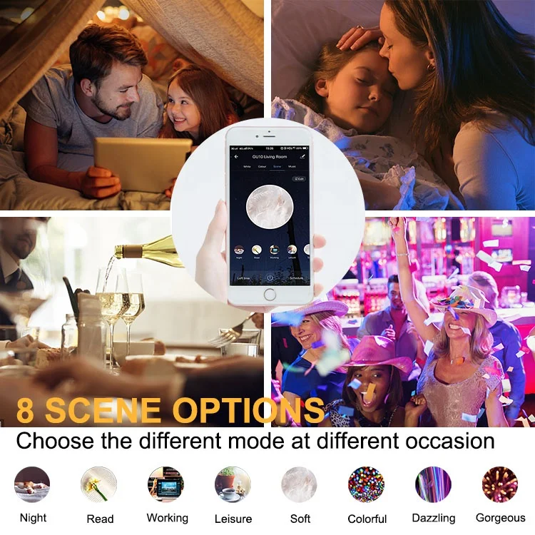 Tuya Smart Life App Voice Control LED Wifi GU10 Smart Bulb RGBW CCT Color Changing LED Bulb Compatible With Alexa and Google