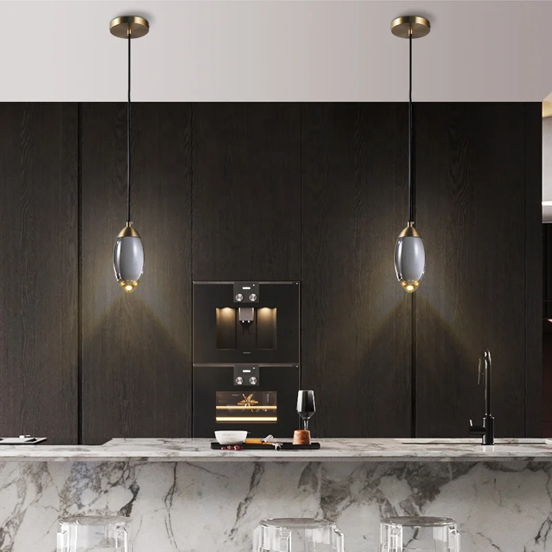 Modern Crystal ball LED Pendant lights Nordic Copper lighting bedroom bedside single head lights bar corridor small Hanging lamp