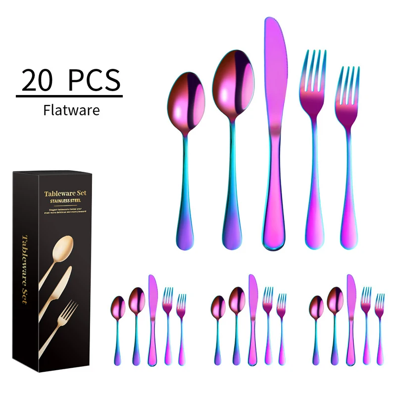 Hot Sale 20PCS flatware Set Stainless Steel Gold  Silverware Kitchen Cutlery Set