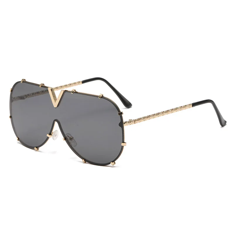 Fashion Luxury Designer Visor Metal Trendy Fashion Uv400 Protection Women Metal Oversized One Piece Sunglasses Women