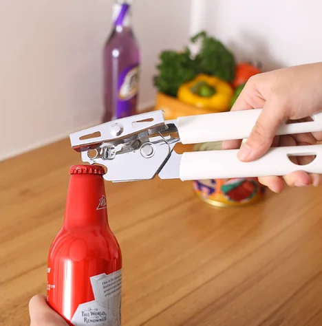 White Classic Multifunction Simple Creative Can Opener Beer Bottle Opener Can Hang Kitchen Tools