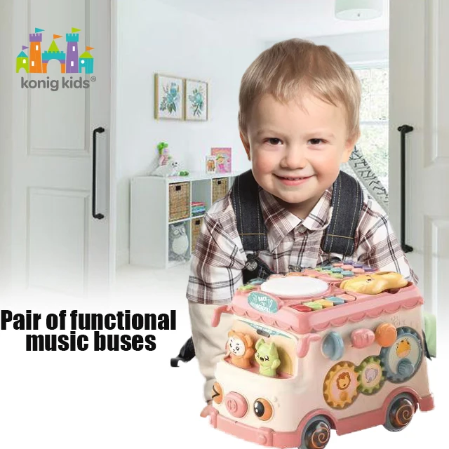 Konig Kids Multi functional  Cute Pink And Green Activity Musical Bus Toy For Baby Early Educational Early Learning Toys