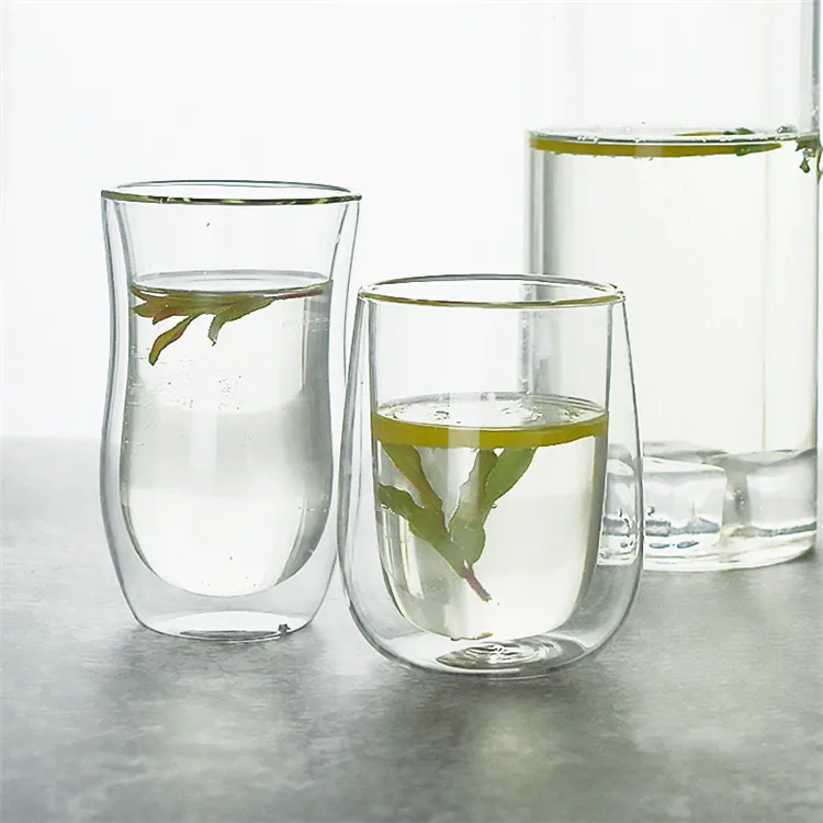 double wall glass mug custom logo hand blown Double Wall Clear Borosilicate Glass Cup