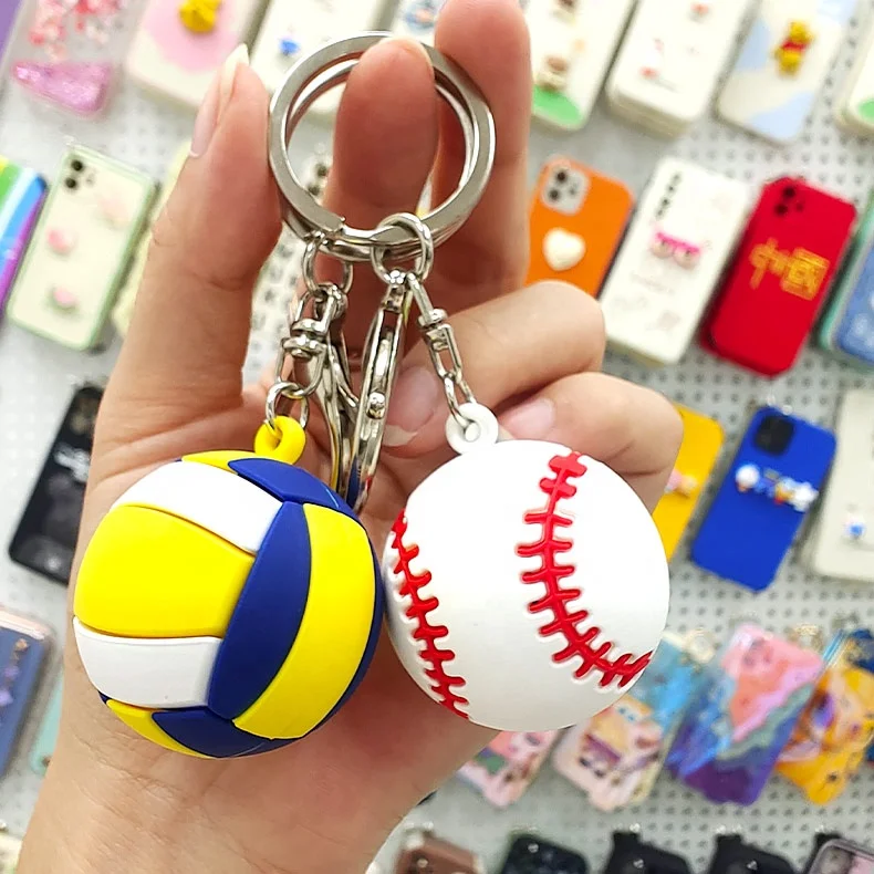 Factory Wholesale Custom Logo Sports Ball Keychains Cute Mini 3D Basketball Keychain Ball