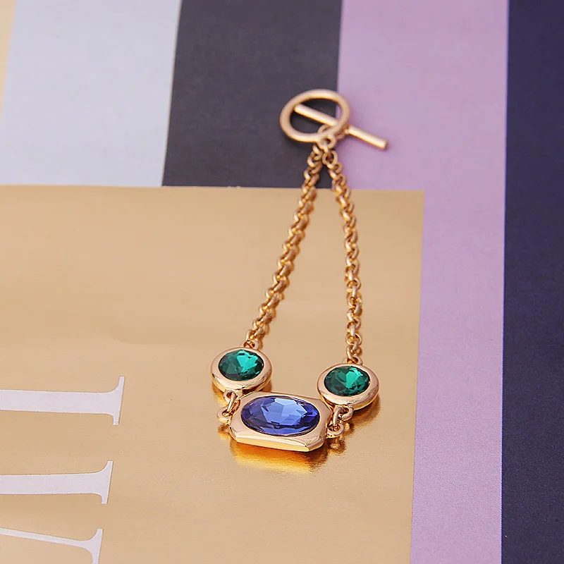 V&R Fashion jewelry woman gold plated bracelet 2 round emerald sapphire glass stone crystal healing rhinestone cuff bracelets