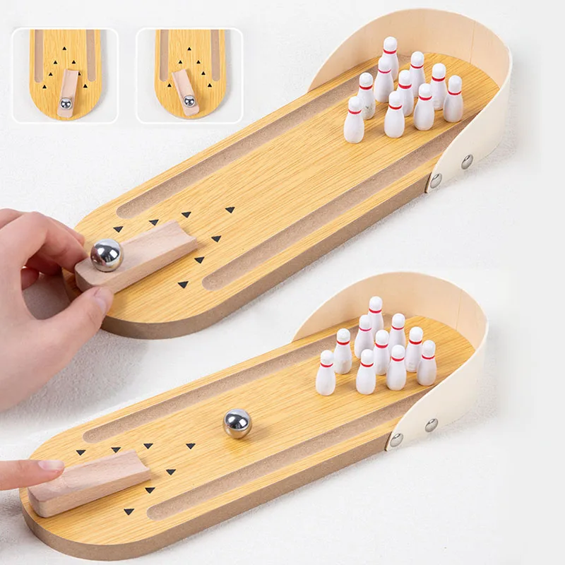 Mini Bowling Game Set with Bowling Alley Board for Adults and Kids Stress Relievers Desktop Bowling Toy