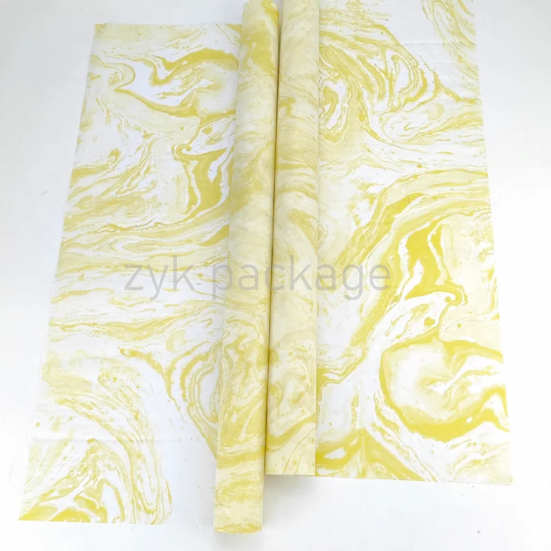 17gsm Yellow Marble Tissue Paper Uncoated Christmas Elements Wrapping Tissue Paper Collection for Gifts