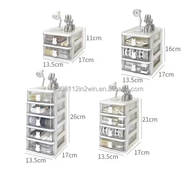 Cartoon desktop storage box Transparent small drawer type desk plastic mini storage box Rabbit stationery storage box