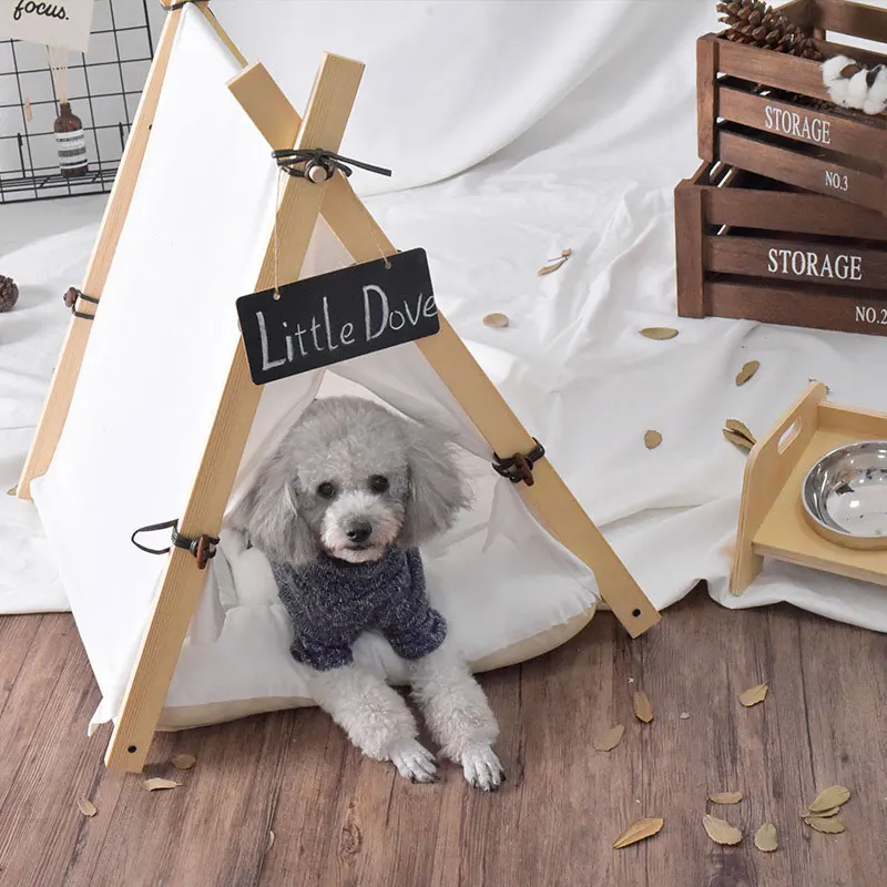 Custom Pet Tent removable Wood  Bed Dog Cat Tipi House Fashion Cat Box House For Four Seasons