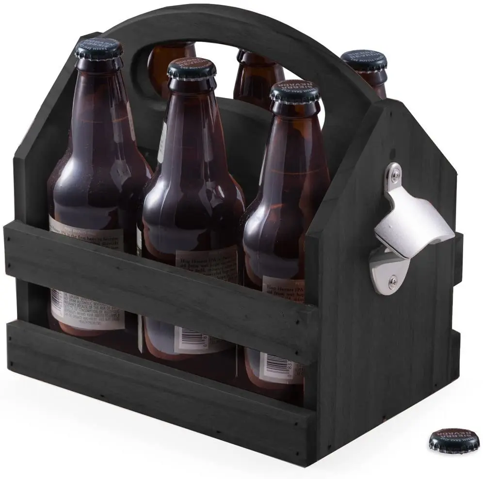 Beverage Carrier Wooden Beer Caddy Carrier Wood Beer Basket Pine Wood Beer Bottle with Handle Wholesale Manufacturer Exporter