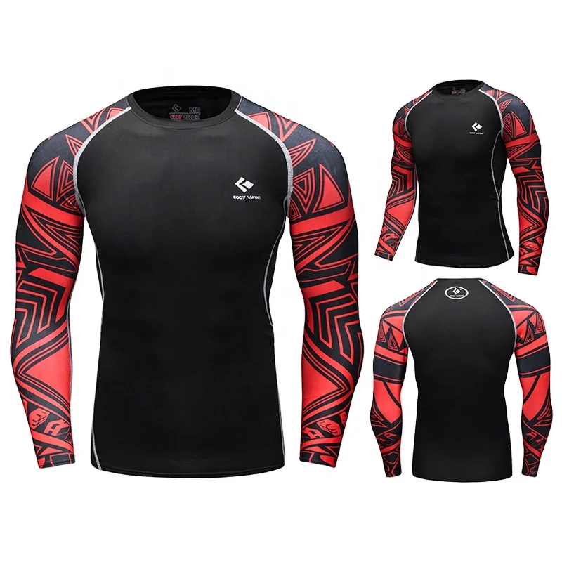Sublimation polyester sports wear t shirts custom logo printed mma bjj rash guard