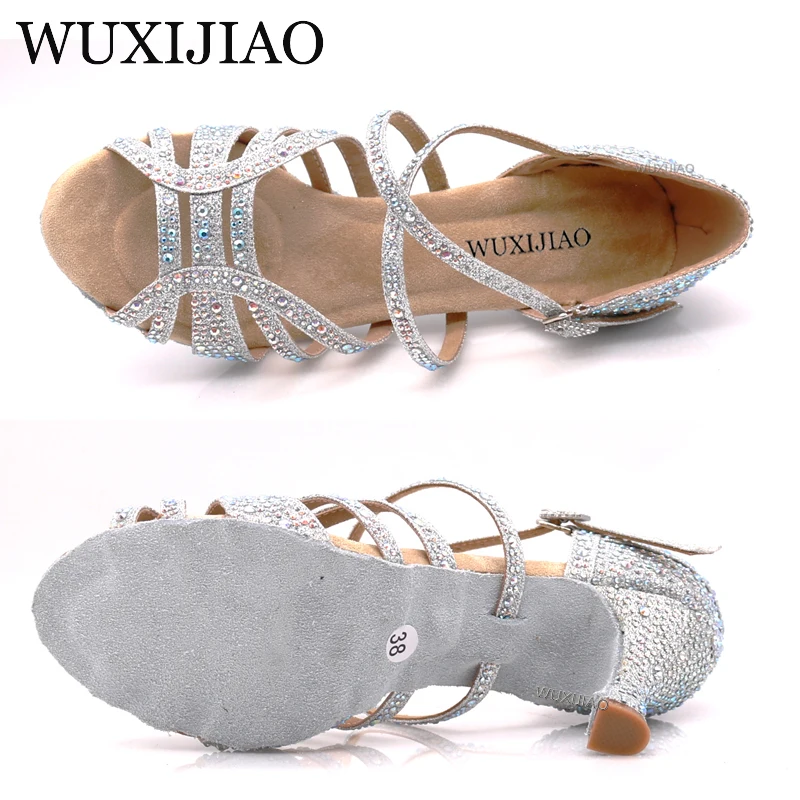 Classic Silver Sparkle Diamond Wedding Shoes English Pattern Dance Shoes Latin Dance Sasha Tango Dance Shoes KS-051