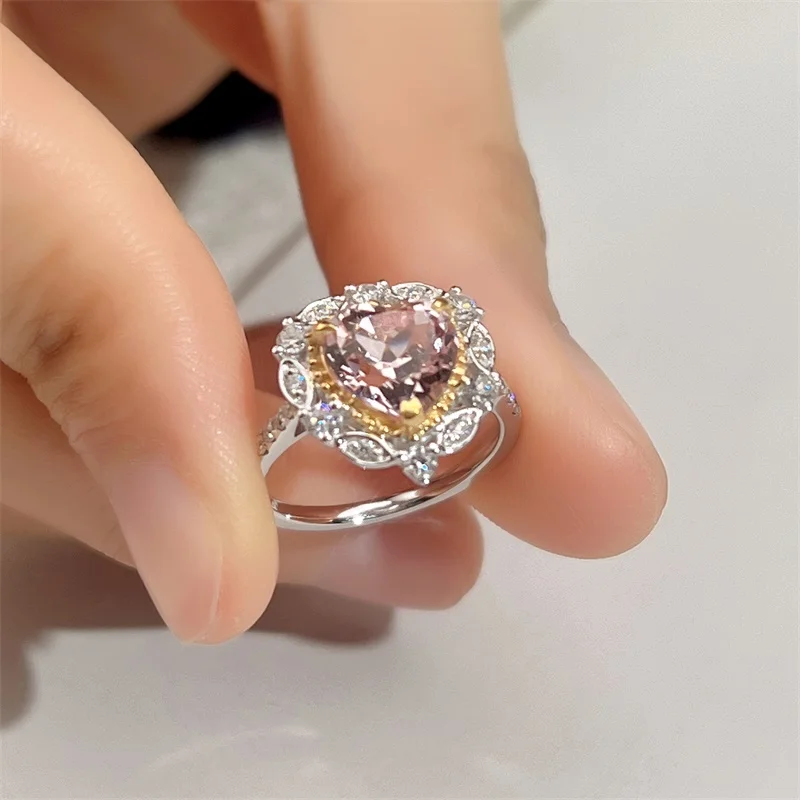 14K 18K White Gold Heart Shape Lab Grown Gemstone halo Rings Wedding Jewelry Ring birthday gift fine jewelry