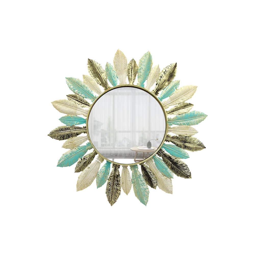 YJL Nordic Light Luxury Colorful 3D Feather Mirror Metal Wall Decor Living Room Bedroom Metal Arts Wall Arts Metal Wall Art