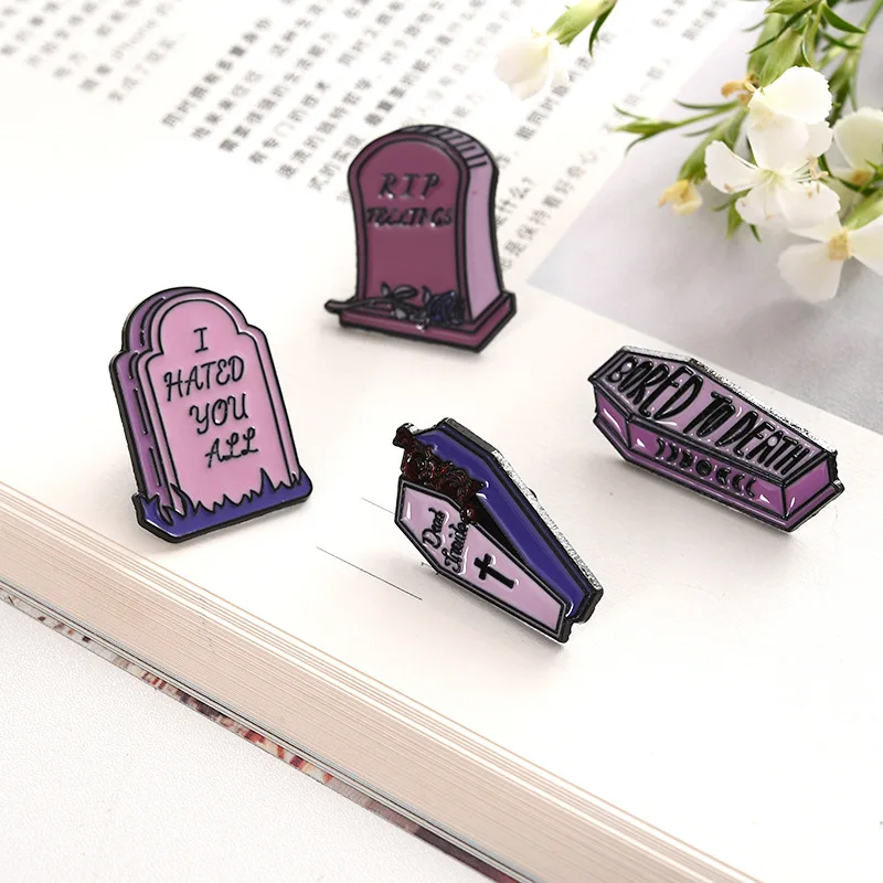 Personalized custom design punk style pink letter coffin metal enamel pin