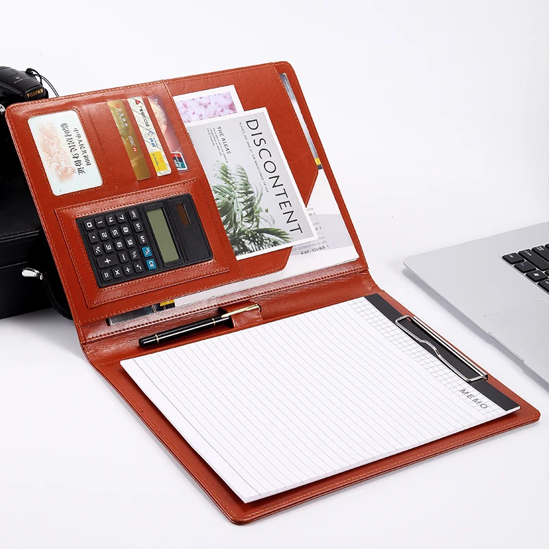 2021 new design A4 multifunction clipboard PU leather file folder  portfolio customized logo folder with pockets