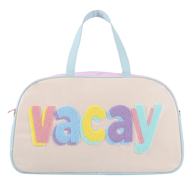 Custom magic travel luggage bags letter embroidery patches Pu leather women yoga bags waterproof travel storage bag