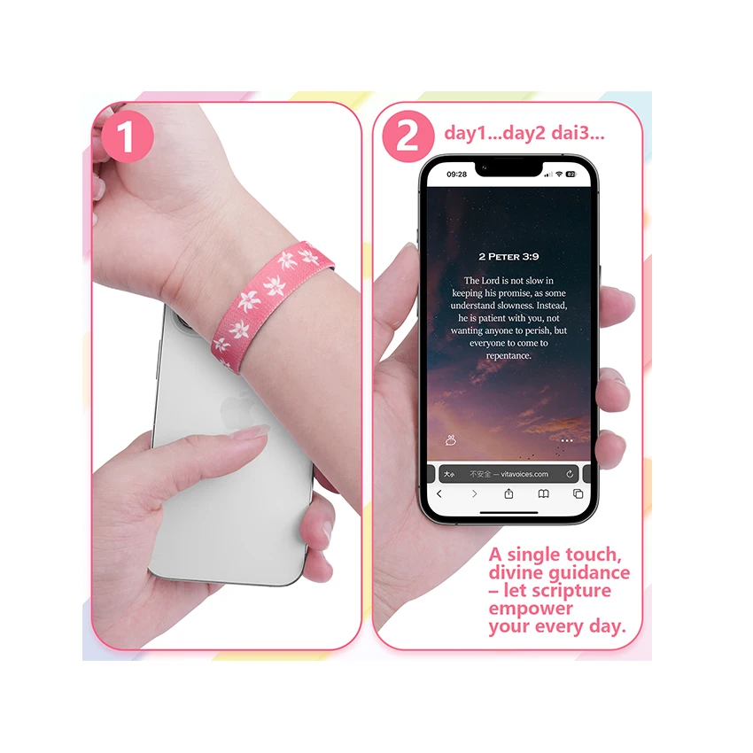 Faith Blooms Waterproof Nfc Phone Best Bible Motivation Quotes Pink Colors Christianity Charms Stretch Bracelet for Adult