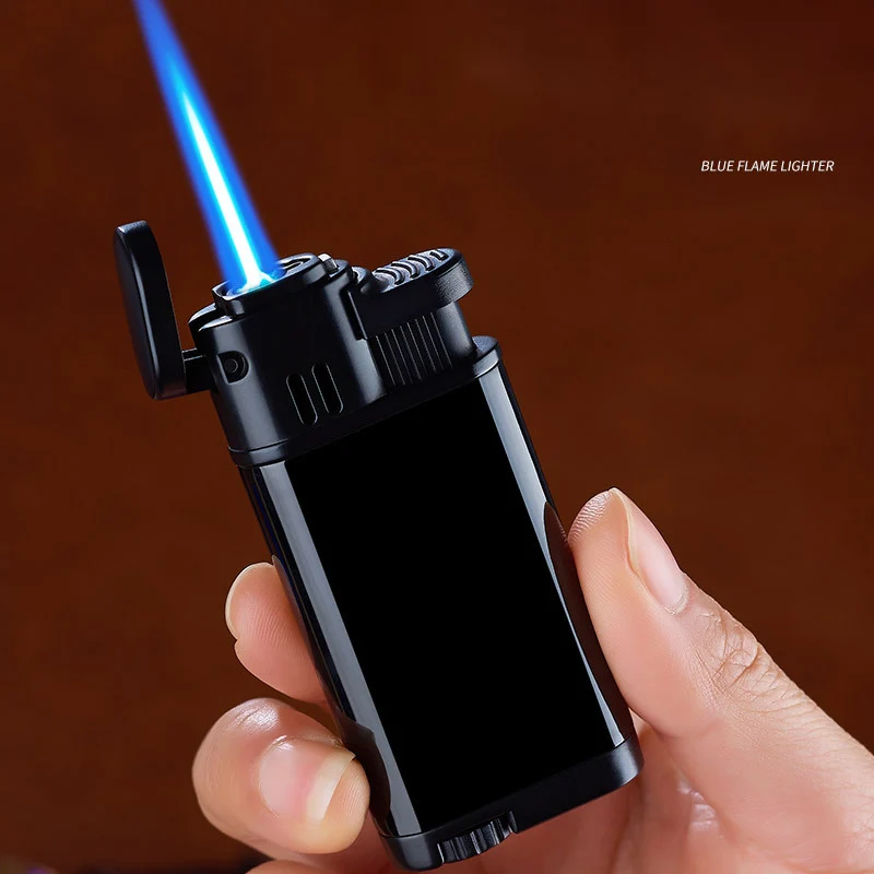 wholesale lighters New Blue Flame Metal Inflatable Lighter Creative Windproof Double Fire Butane Jet Turbo Lighters custom logo