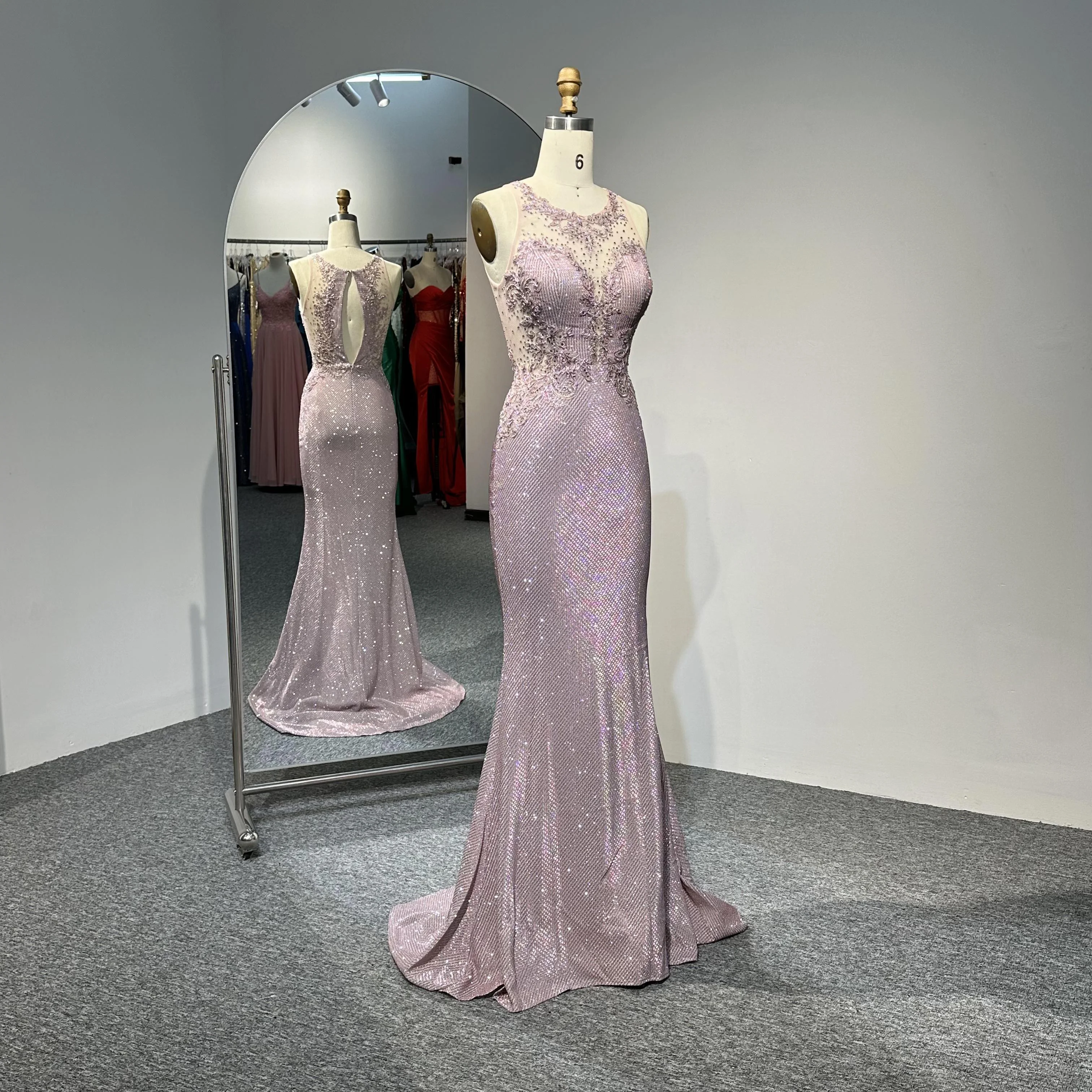 Factory Wholesale Customized High Quality Satin Beaded Mermaid Modern Dresses Halter Neck Evening Gowns