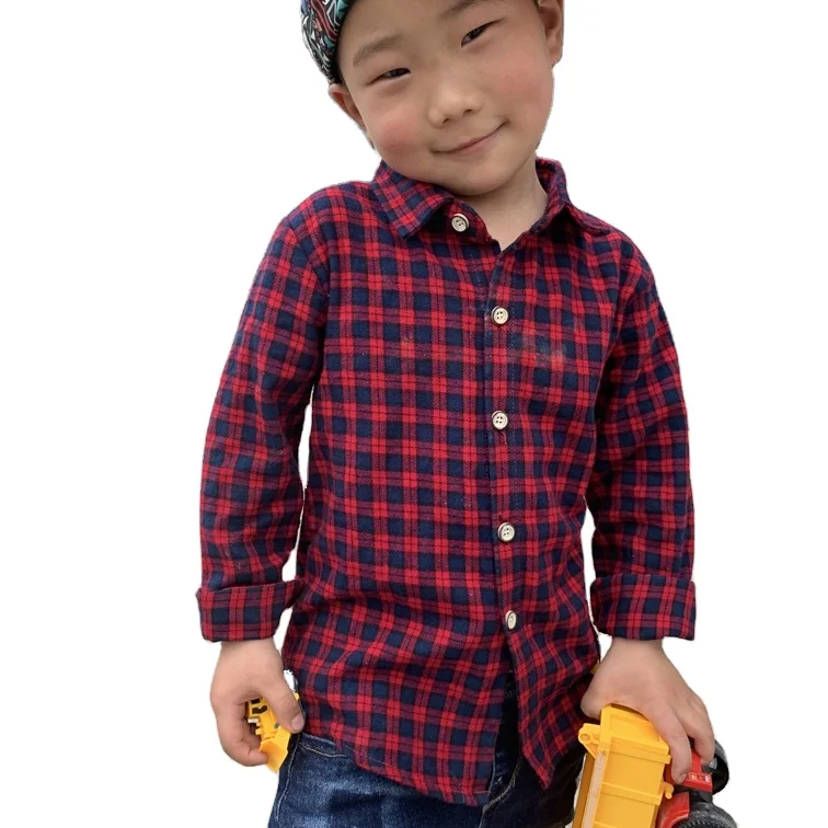 Factory stock Boys children casual fashion Flannel checks plaids shirts
