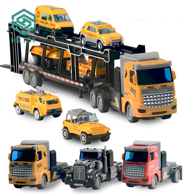 HS RC 4WD Double-decker Trailer Transport Toy Car 1:48 Scale Model Car Shipping Containers Carrier Truck For Sale
