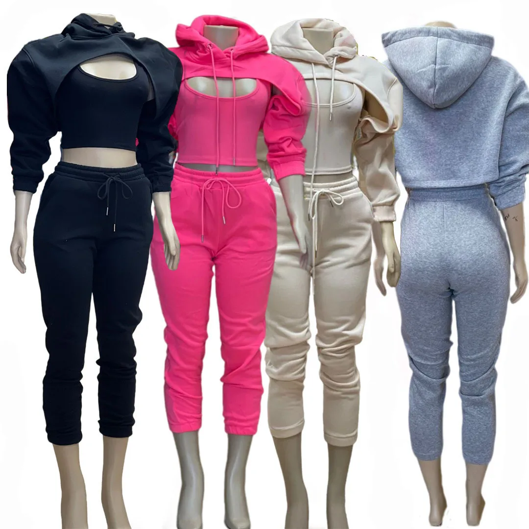 winter Fall Outfits For Women 2021 Long Sleeve High Neck Solid Color  Hoodie Sweatshirt Tracksuit 2 Two Piece Pants Set Suit