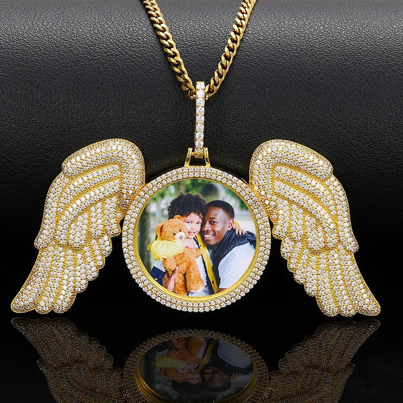 Drop Shipping Unique Angel Wing Charms Pendant Punk Style Silver 925 Crystal Custom Photo Pendant