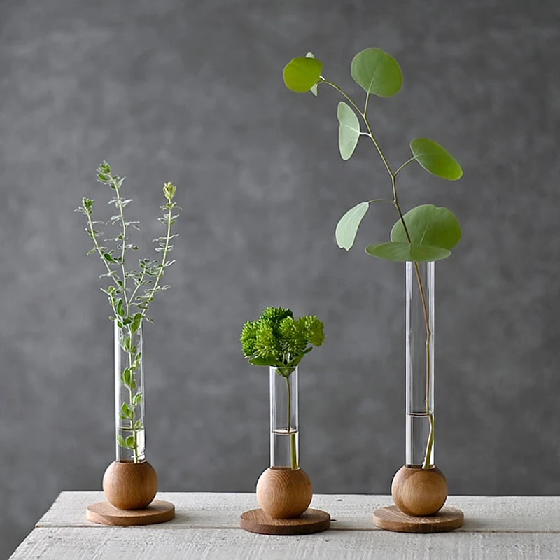 Plant Propagation Station Terrarium Glass Propagation Stations Wooden base Planter Tubes for Garden Office Decoration