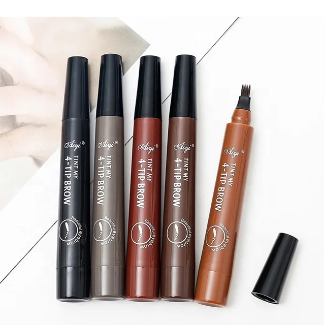 Wholesale Waterproof Long Lasting 4 Fork Liquid Tatoo Eyebrow Pencil Manufacturers Custom Vegan Easy Draw Mascara Brow Pencil