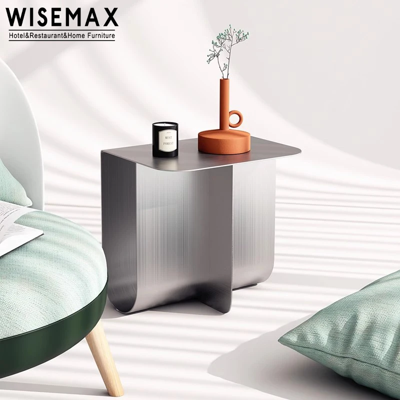 WISEMAX FURNITURE Modern Living Room Sofa Furniture Luxury Metal Top Coffee Table With Storage Base Stainless Steel Side Table