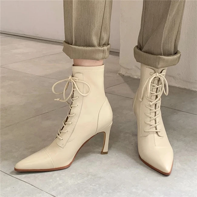 
Lady Party Casual Woman Sexy Fashion Ankle Boots Thin Heels Pointed Toe Autumn Winter Lace Up Shoes 