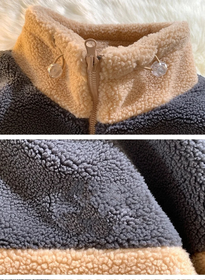 Winter Fashion Brand Sherpa Fleece Jacket Stand Collar Outdoor Jacket Men Warm Casual Coat