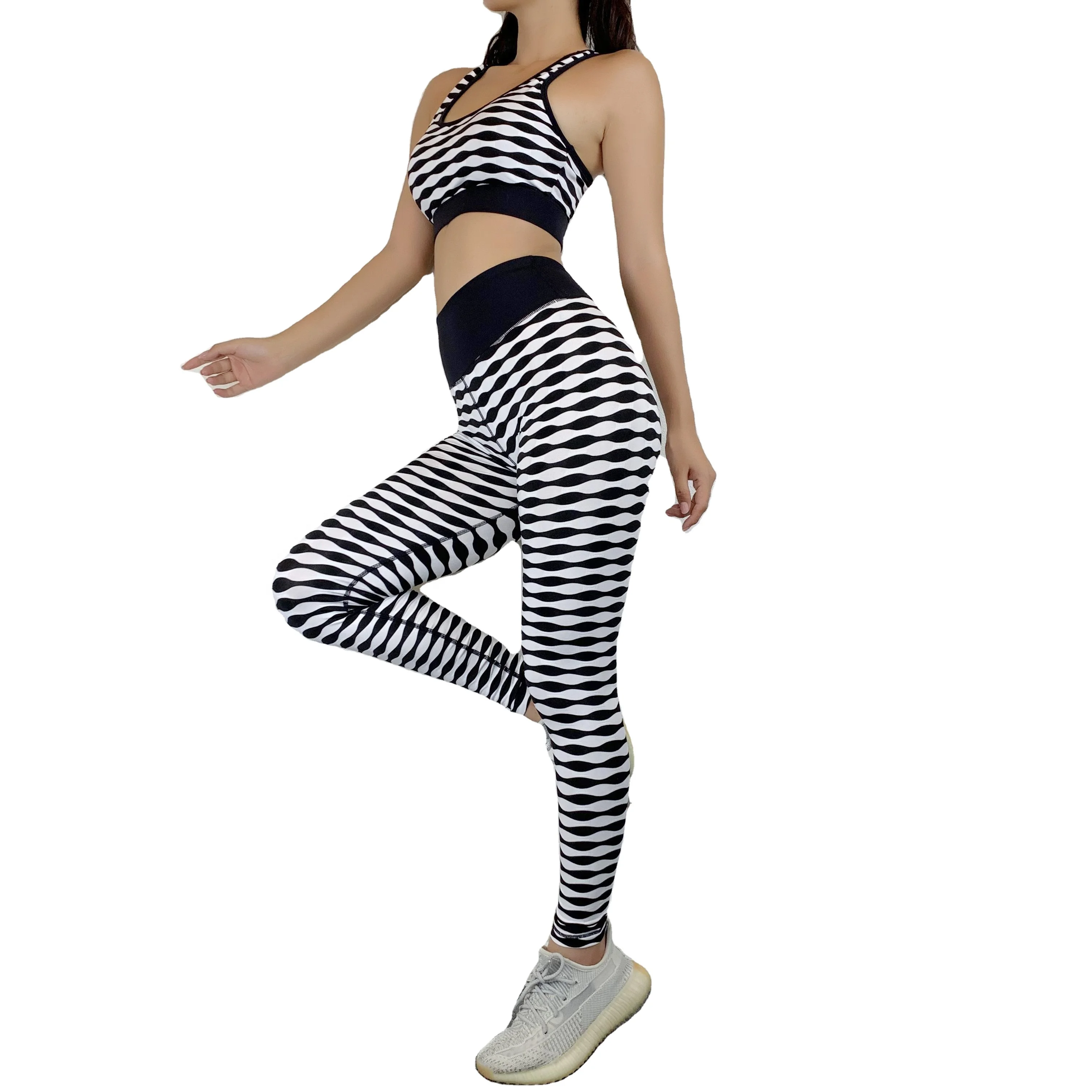 
Hot sale seamless web celebrity style color matching jacquard yoga suit 