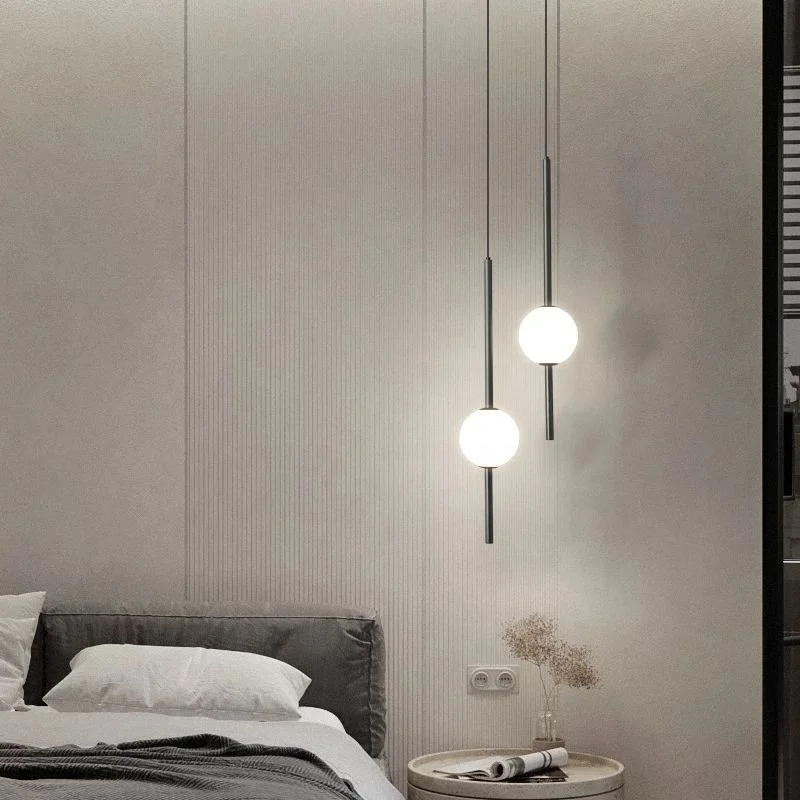 Simple Glass Ball Pendant Lights Nordic Bedroom Bedside Long Line Hanging Lamp Modern Restaurant Decor Lamp