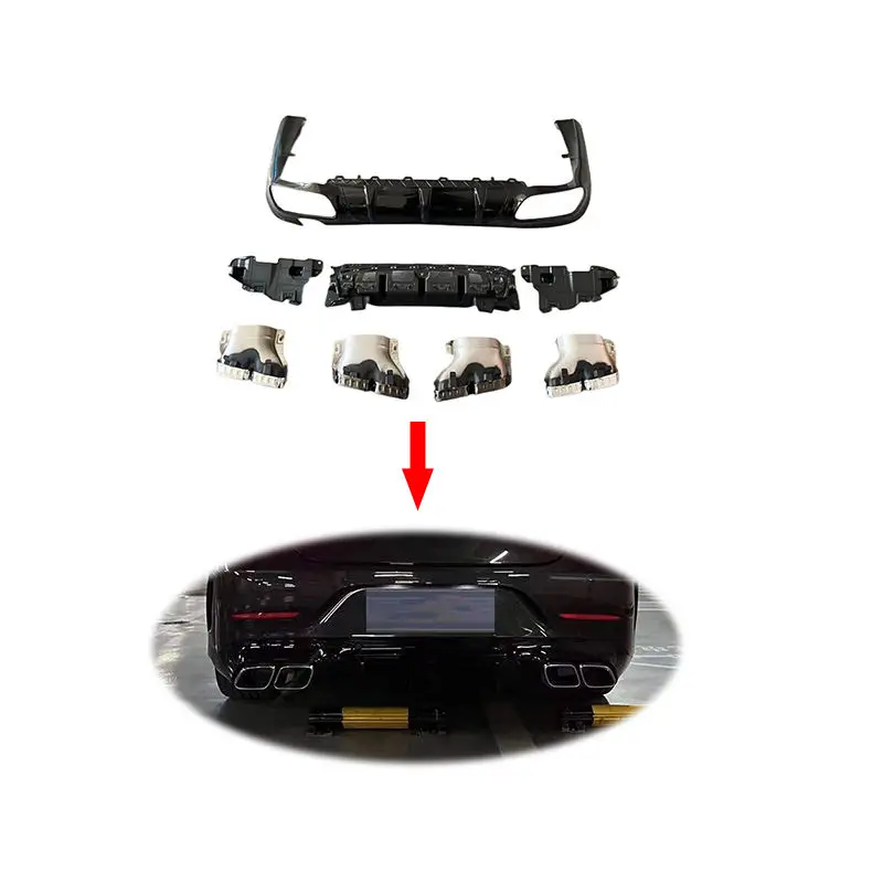 Upgrade To CLS63 AMG Rear Lip Diffuser With Exhaust Tips for mercedes benz CLS class C257 w257 black Rear Diffuser 2018-2022